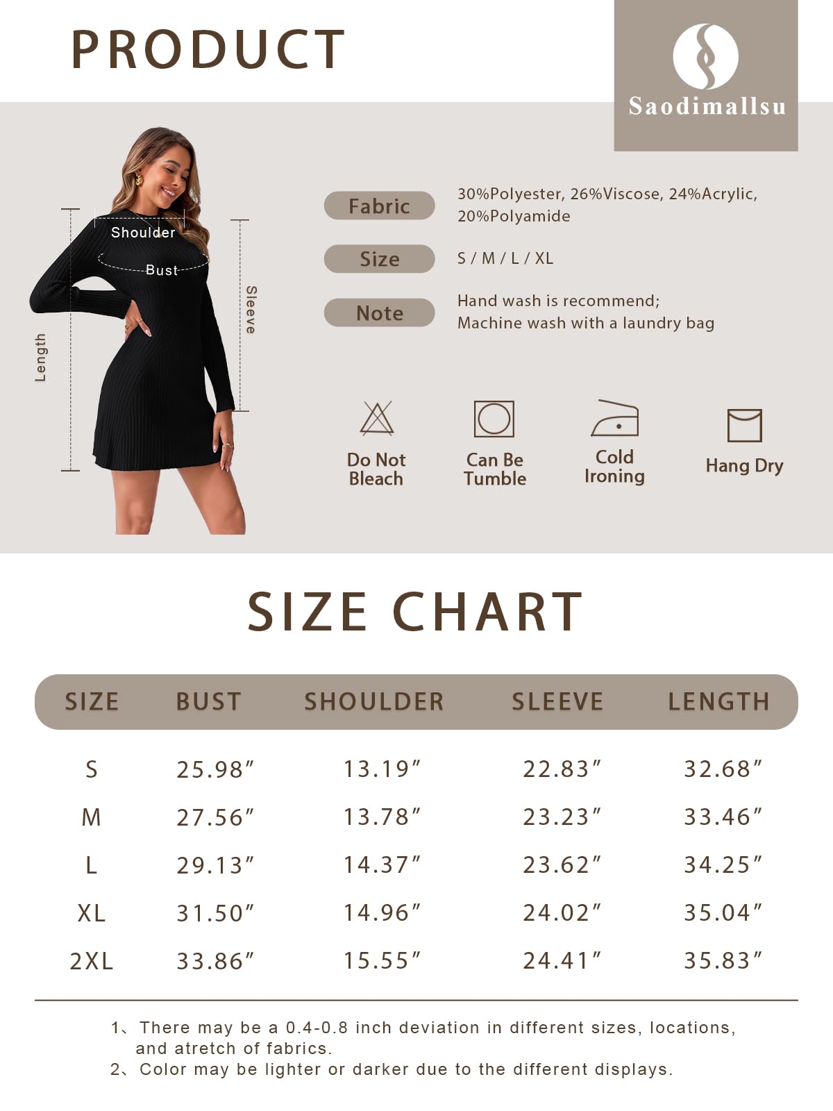 Foto 8 pulgar | Vestido De Suéter Saodimallsu 2024 De Manga Larga De Otoño Para Mujer - Venta Internacional.