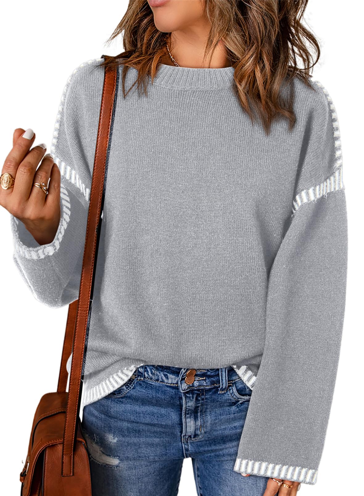 Jersey Dokotoo Para Mujer, Manga Larga, Cuello Redondo, Color Gris, Talla S - Venta Internacional.
