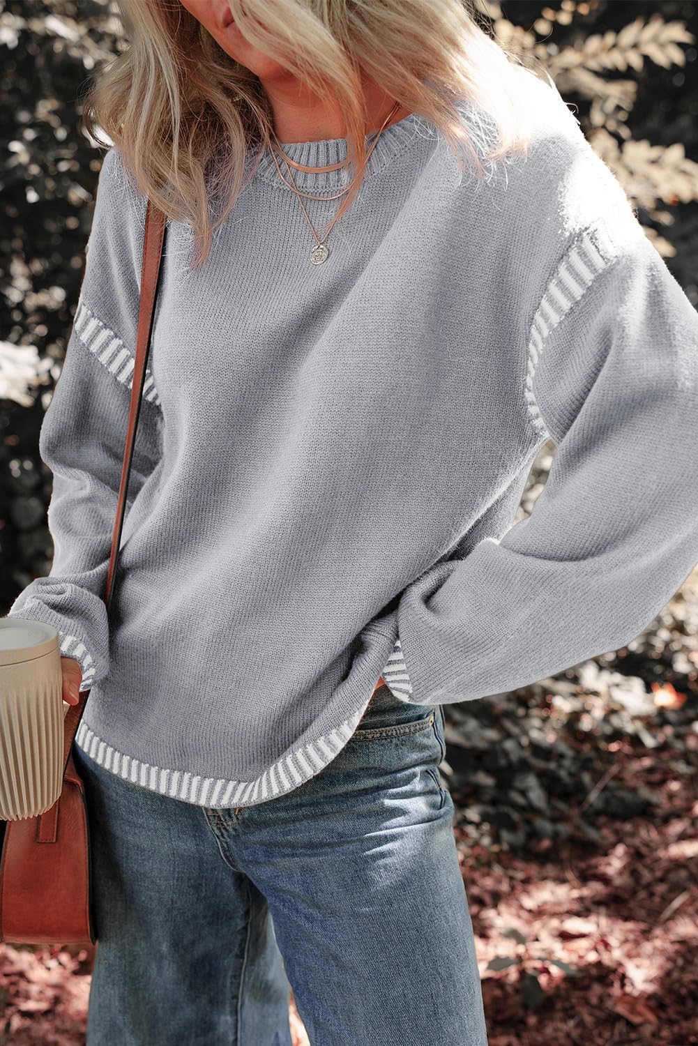 Foto 4 pulgar | Jersey Dokotoo Para Mujer, Manga Larga, Cuello Redondo, Color Gris, Talla S - Venta Internacional.