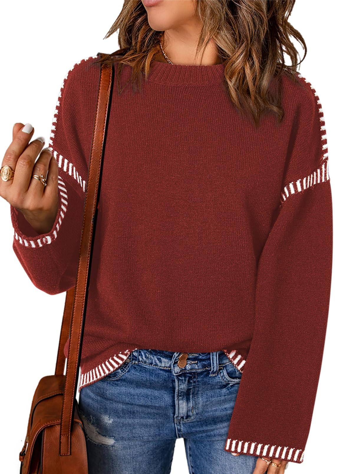 Foto 2 pulgar | Jersey Dokotoo Fashion Para Mujer Otoño 2024 Cuello Redondo Rojo M - Venta Internacional.
