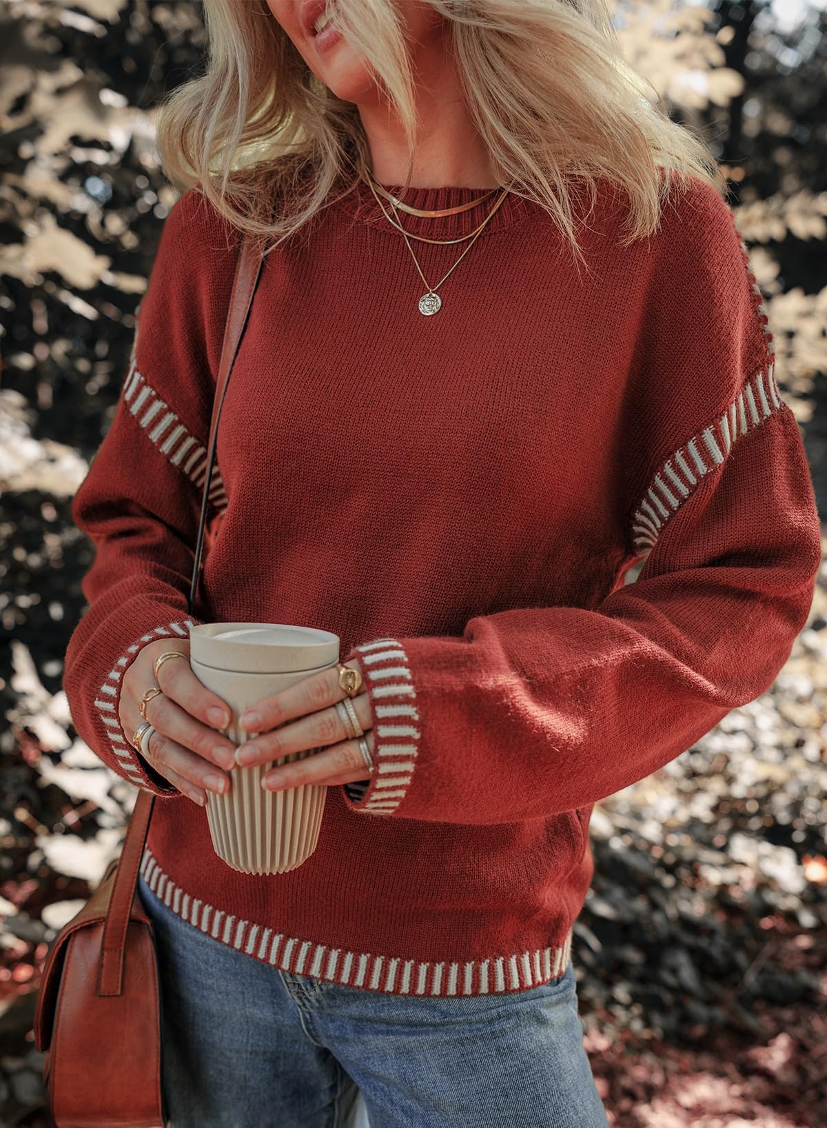 Foto 5 pulgar | Jersey Dokotoo Fashion Para Mujer Otoño 2024 Cuello Redondo Rojo M - Venta Internacional.