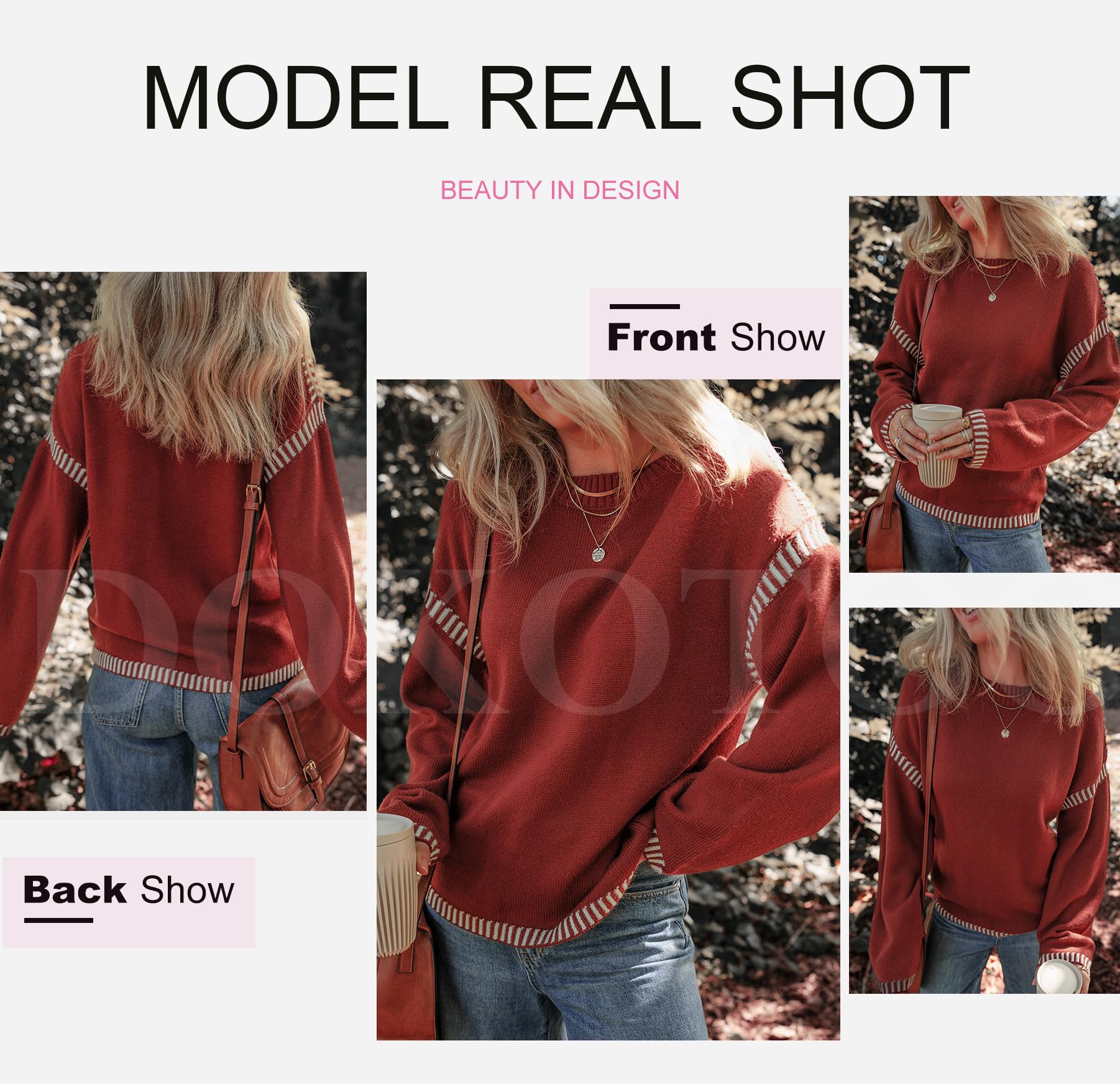 Foto 5 | Jersey Dokotoo Fashion Para Mujer Otoño 2024 Cuello Redondo Rojo M - Venta Internacional.