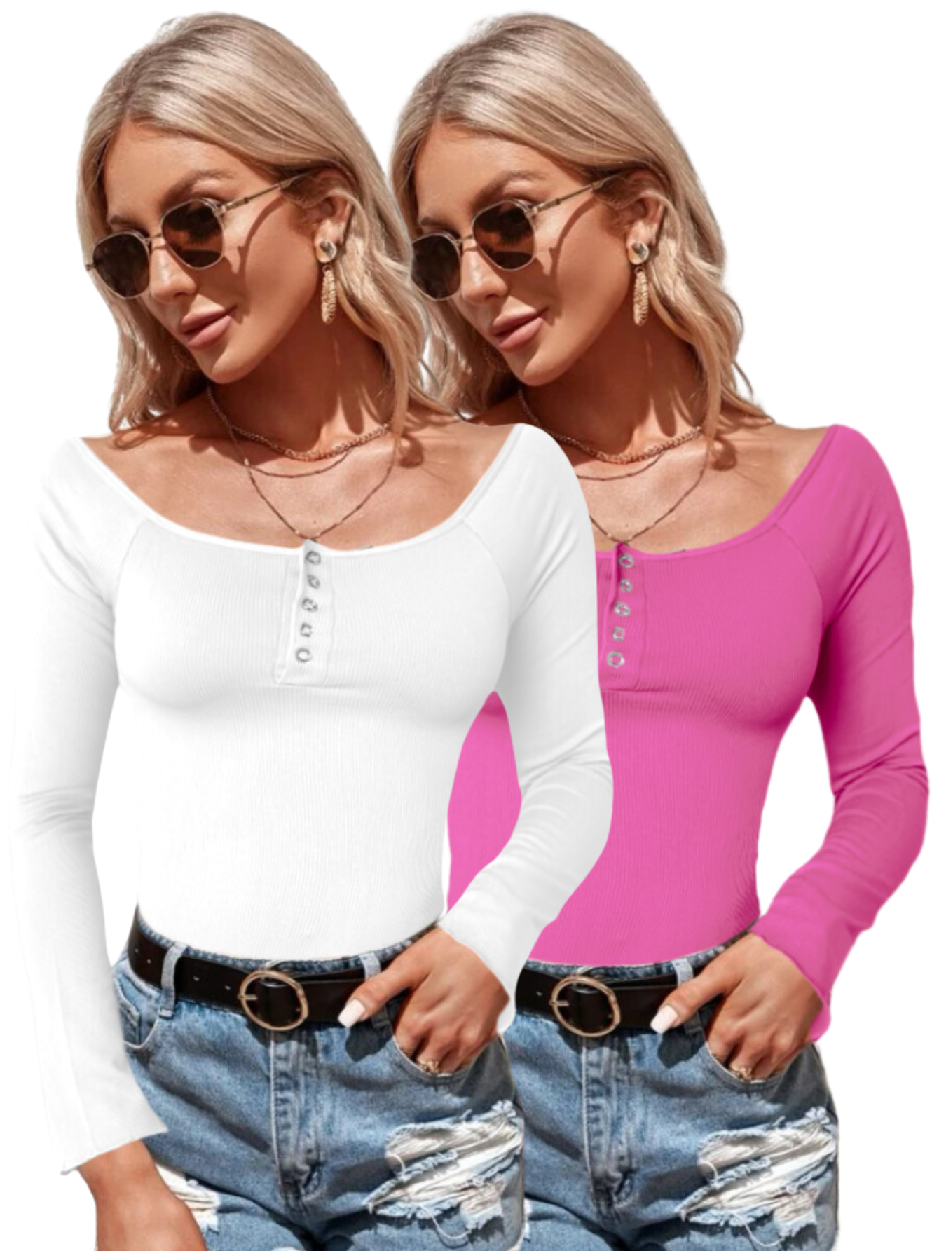 Foto 2 pulgar | Set De Dos Sueteres Blusas De Mujer Casuales Blusa Manga Larga Sueter Ligero Suet-1022-px2 Variedad De Colores Stretch