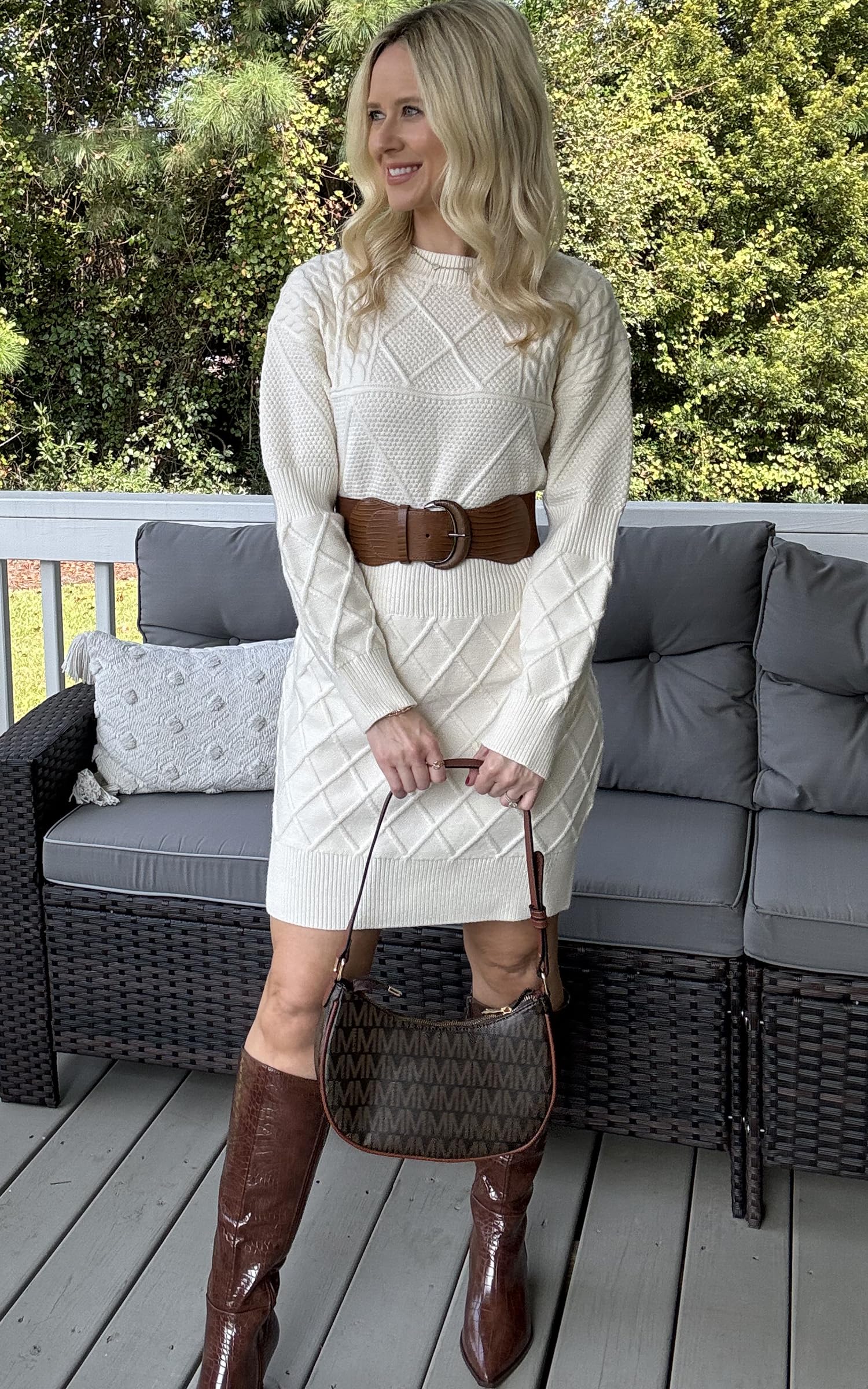 Foto 5 pulgar | Vestido Tipo Suéter Angashion 2024 Otoño-invierno Para Mujer, Color Beige - Venta Internacional.