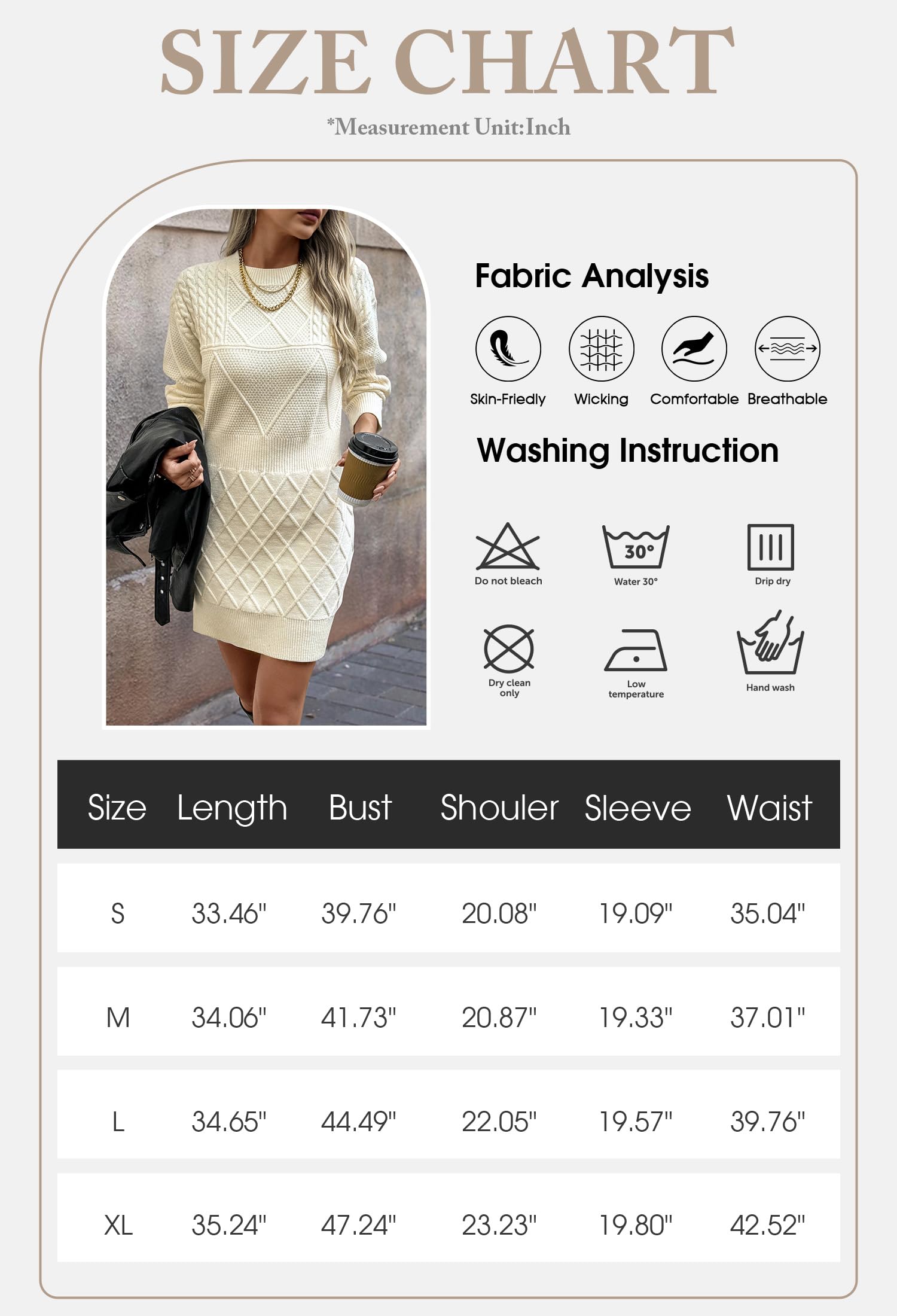 Foto 6 pulgar | Vestido Tipo Suéter Angashion 2024 Otoño-invierno Para Mujer, Color Beige - Venta Internacional.