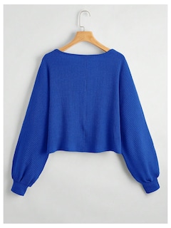 Foto 2 | Jersey Corto Sweatyrocks De Punto Acanalado Azul Raglán Para Mujer - Venta Internacional.