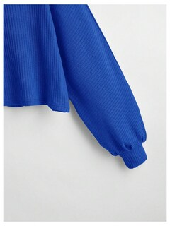 Foto 4 | Jersey Corto Sweatyrocks De Punto Acanalado Azul Raglán Para Mujer - Venta Internacional.