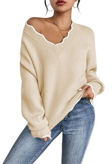 Foto 1 | Jersey Rosa Queen Furry Para Mujer Con Cuello En V Y Manga Larga, Beige S - Venta Internacional.