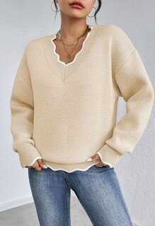 Foto 2 | Jersey Rosa Queen Furry Para Mujer Con Cuello En V Y Manga Larga, Beige S - Venta Internacional.