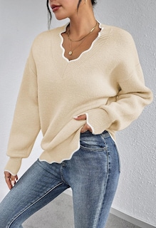 Foto 4 | Jersey Rosa Queen Furry Para Mujer Con Cuello En V Y Manga Larga, Beige S - Venta Internacional.