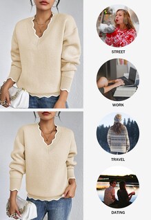 Foto 5 | Jersey Rosa Queen Furry Para Mujer Con Cuello En V Y Manga Larga, Beige S - Venta Internacional.