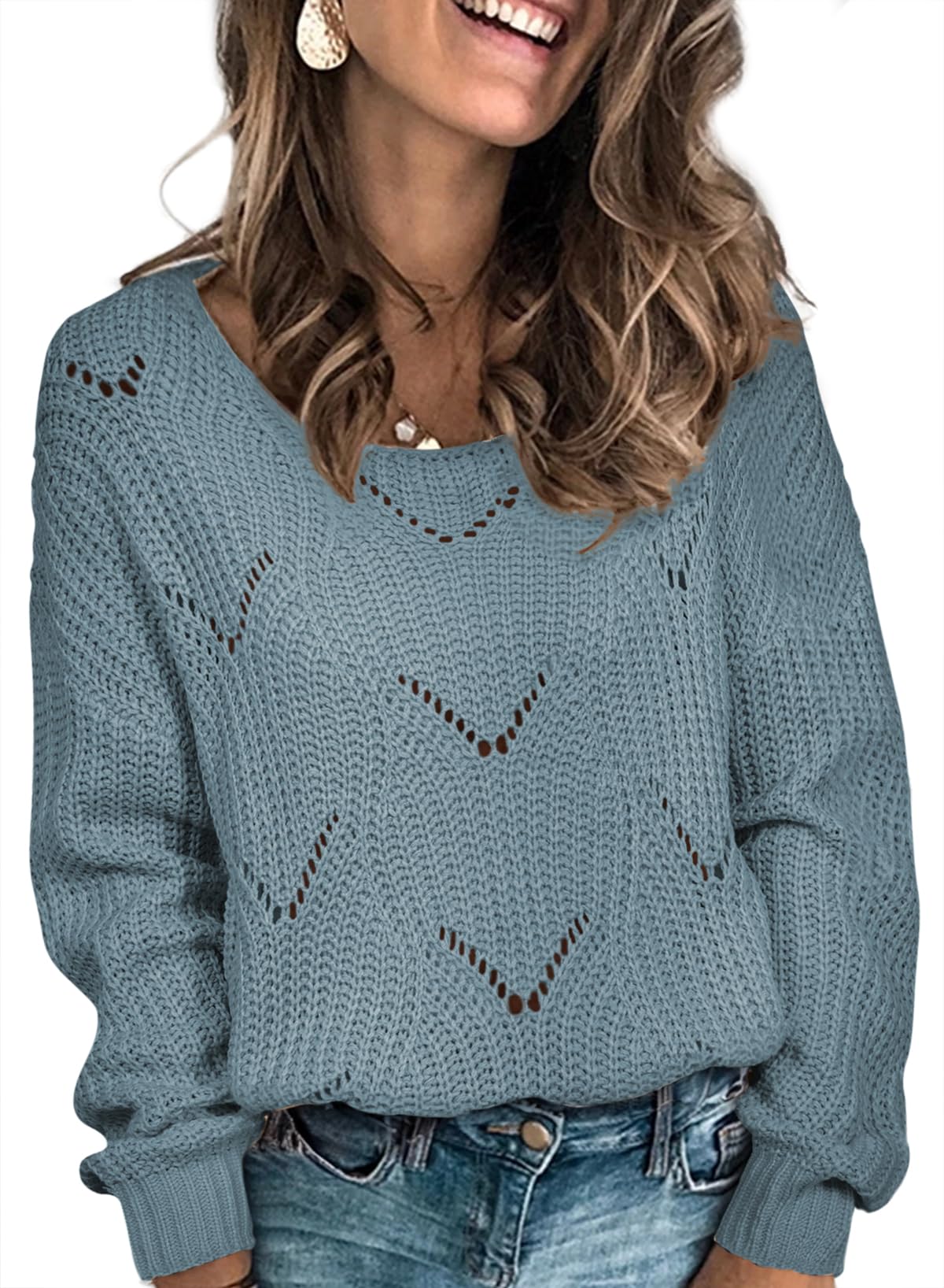 Foto 2 pulgar | Suéter Dokotoo Para Mujer, Holgado, De Invierno, Color Azul Empolvado - Venta Internacional.