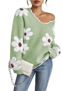 Foto 1 | Jersey Pink Queen Para Mujer De Manga Larga Con Cuello En V, Color Verde Claro - Venta Internacional.