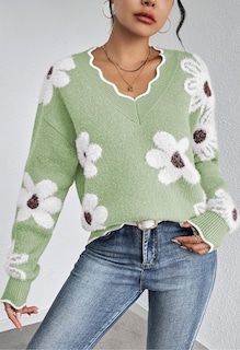 Foto 4 | Jersey Pink Queen Para Mujer De Manga Larga Con Cuello En V, Color Verde Claro - Venta Internacional.