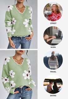 Foto 5 | Jersey Pink Queen Para Mujer De Manga Larga Con Cuello En V, Color Verde Claro - Venta Internacional.