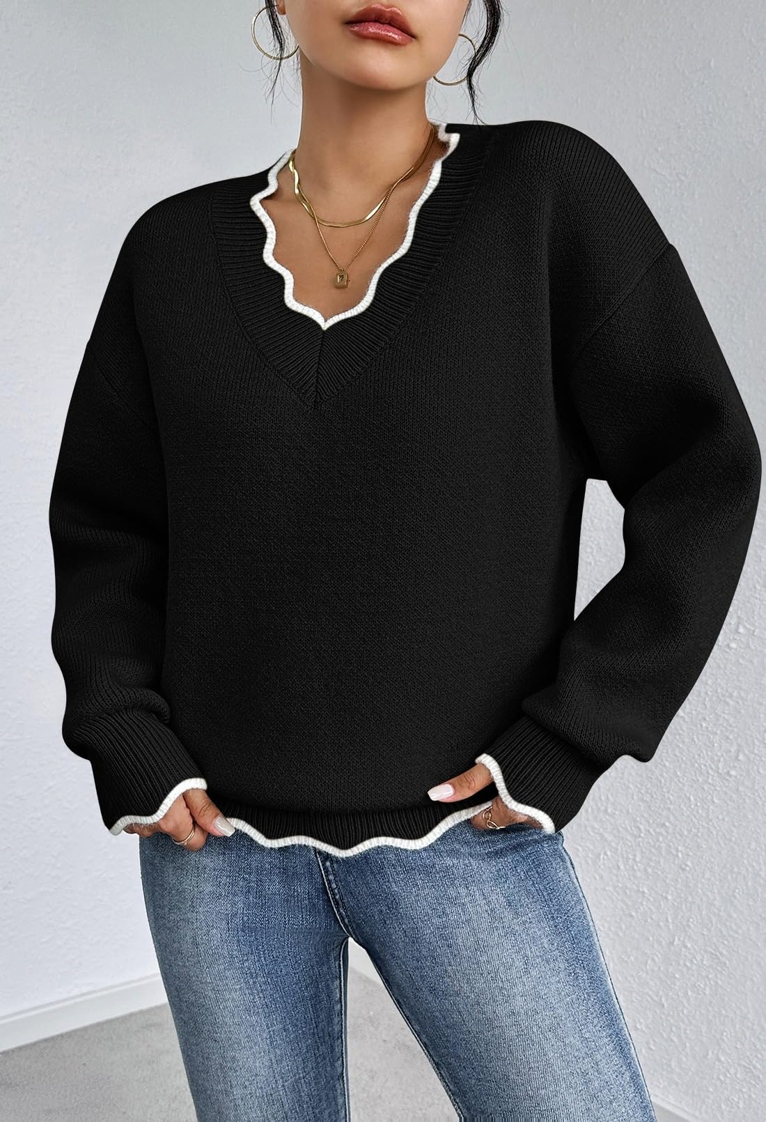 Foto 2 | Jersey Pink Queen Para Mujer, Cuello En V, Cuello En V, Negro Borroso, Talla M - Venta Internacional.