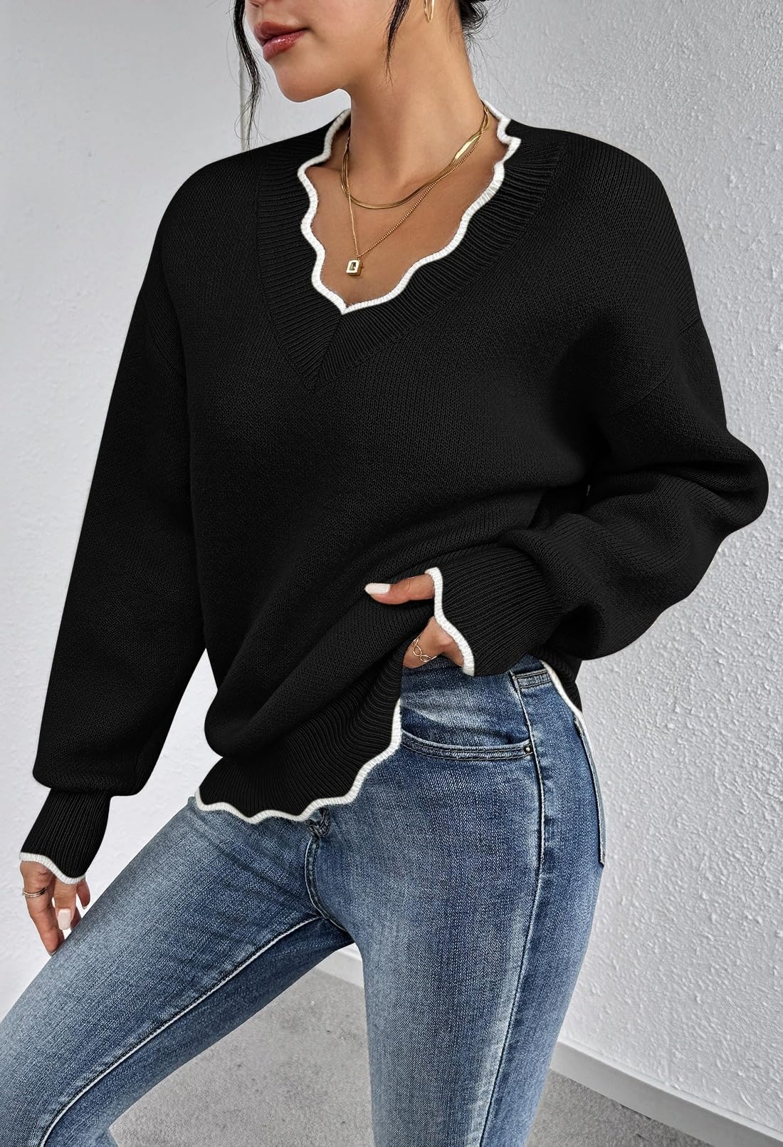 Foto 7 | Jersey Pink Queen Para Mujer, Cuello En V, Cuello En V, Negro Borroso, Talla M - Venta Internacional.