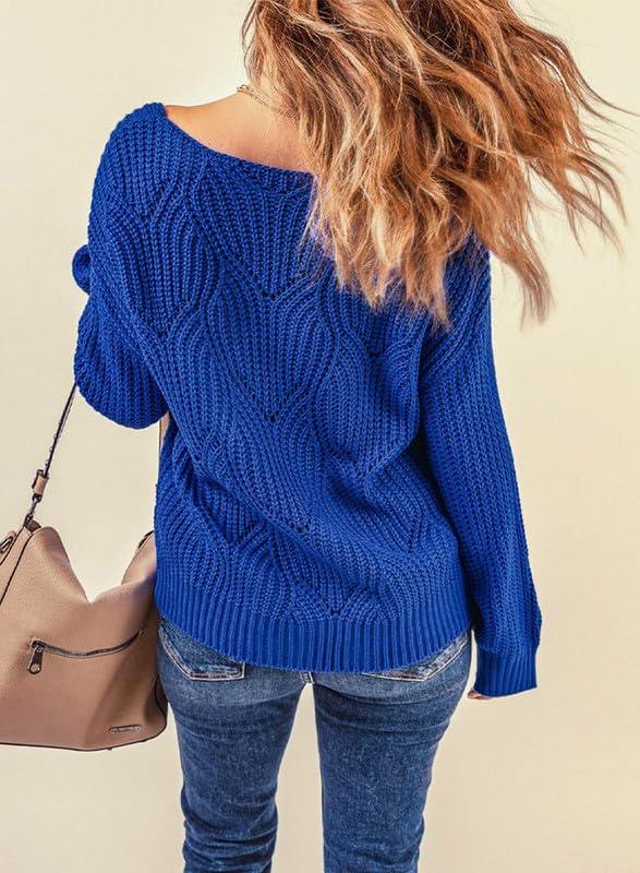 Foto 3 pulgar | Jersey Dokotoo Para Mujer, Manga Larga, Hueco, Punto Grueso, Azul - Venta Internacional.