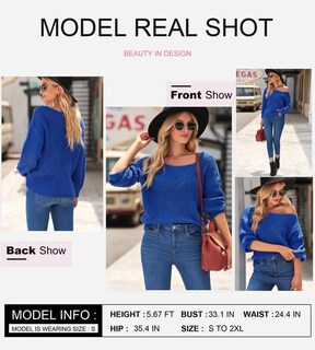 Foto 3 | Jersey Dokotoo Para Mujer, Manga Larga, Hueco, Punto Grueso, Azul - Venta Internacional.