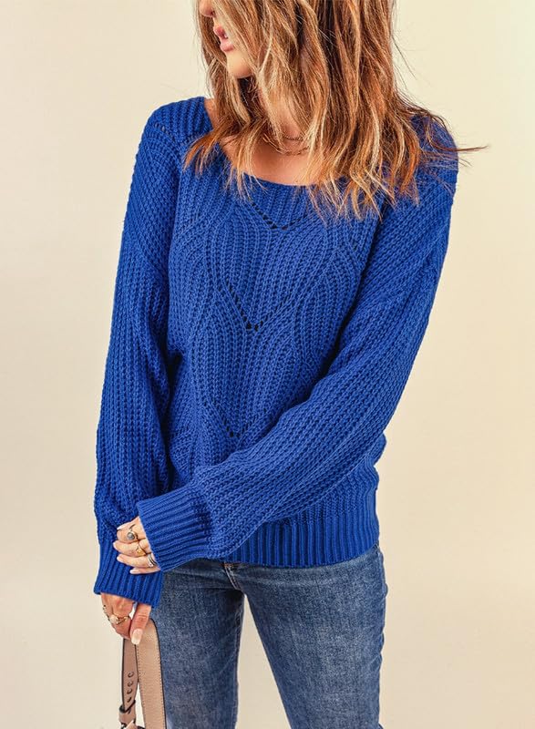 Foto 6 pulgar | Jersey Dokotoo Para Mujer, Manga Larga, Hueco, Punto Grueso, Azul - Venta Internacional.