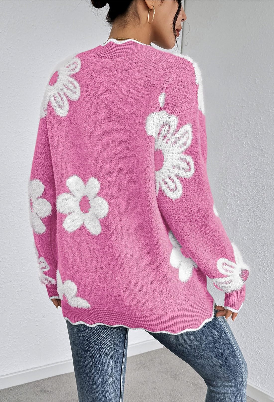 Foto 4 pulgar | Jersey Pink Queen Para Mujer, Cuello En V, Manga Larga, Túnica Peluda - Venta Internacional.