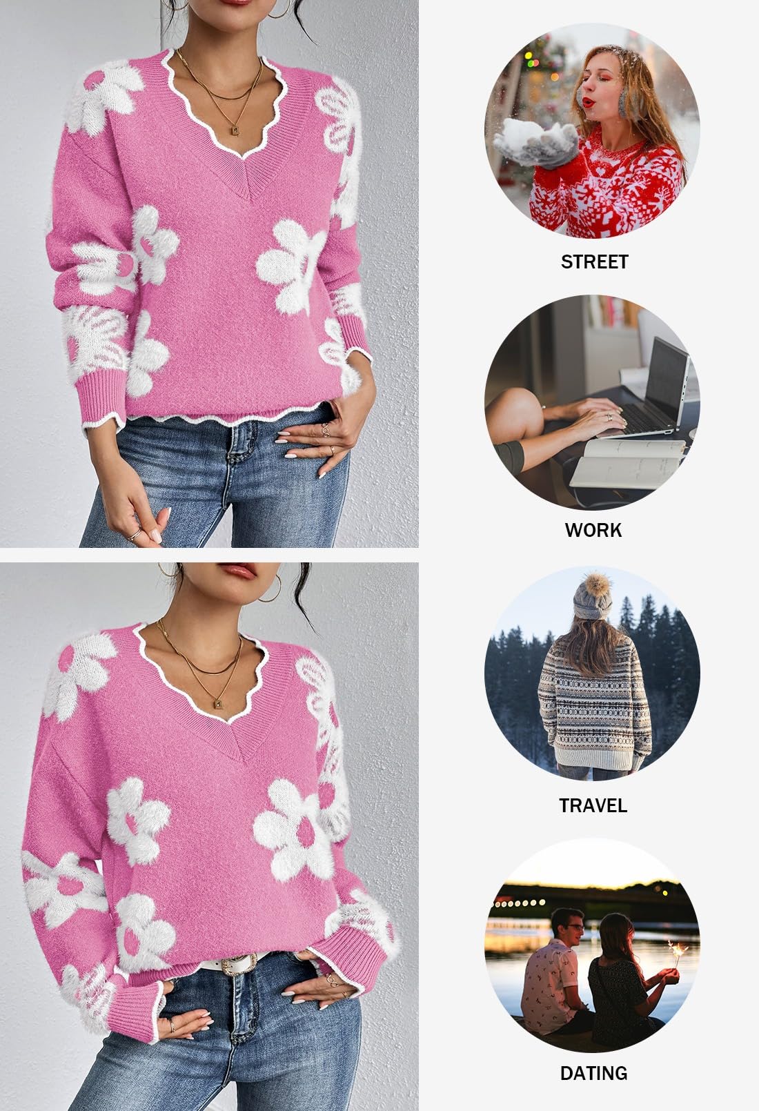 Foto 6 pulgar | Jersey Pink Queen Para Mujer, Cuello En V, Manga Larga, Túnica Peluda - Venta Internacional.