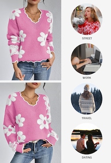 Foto 5 | Jersey Pink Queen Para Mujer, Cuello En V, Manga Larga, Túnica Peluda - Venta Internacional.