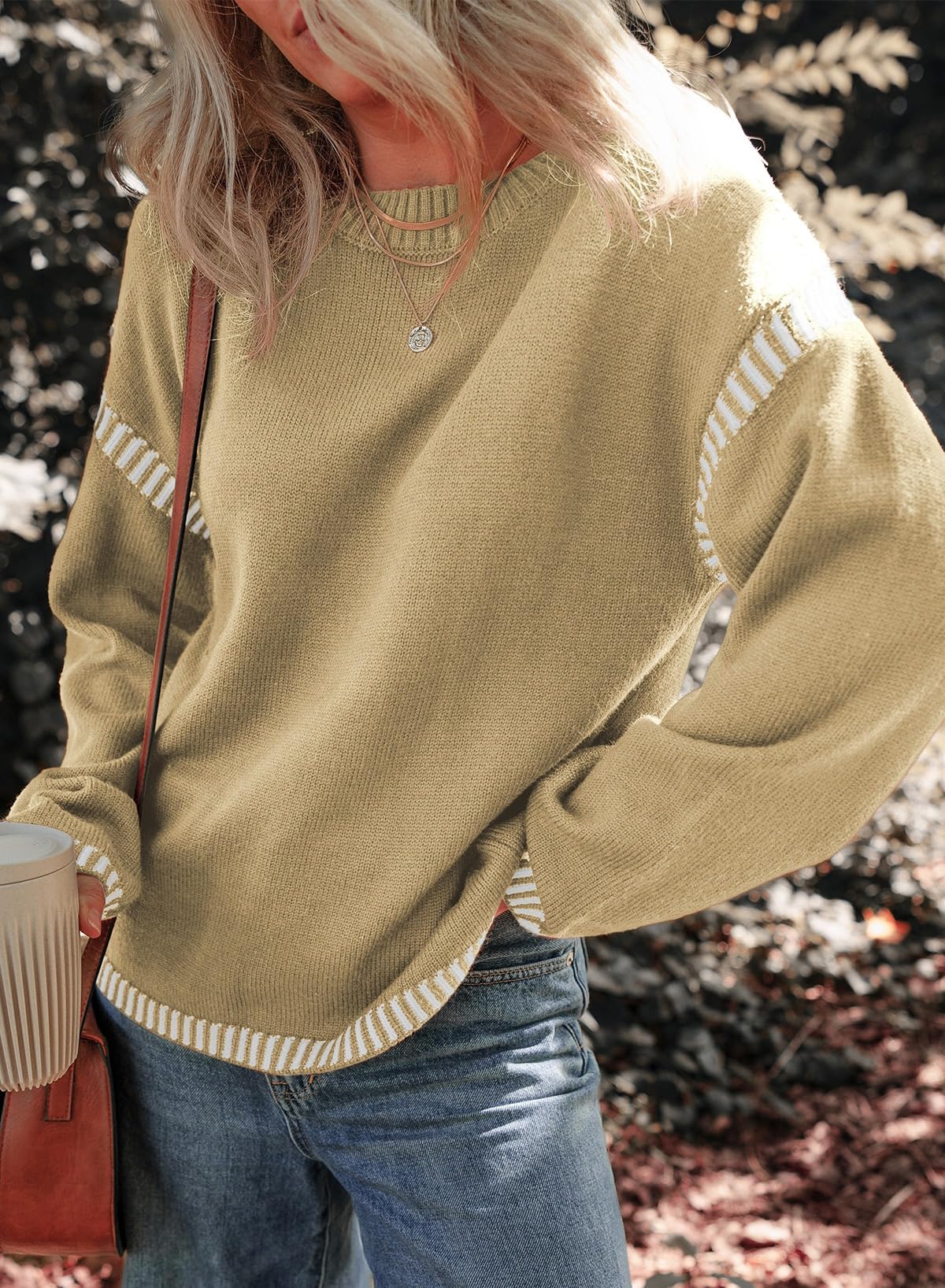 Foto 4 pulgar | Jersey Dokotoo Fall Para Mujer Con Cuello Redondo, Color Caqui, Talla Xl - Venta Internacional.
