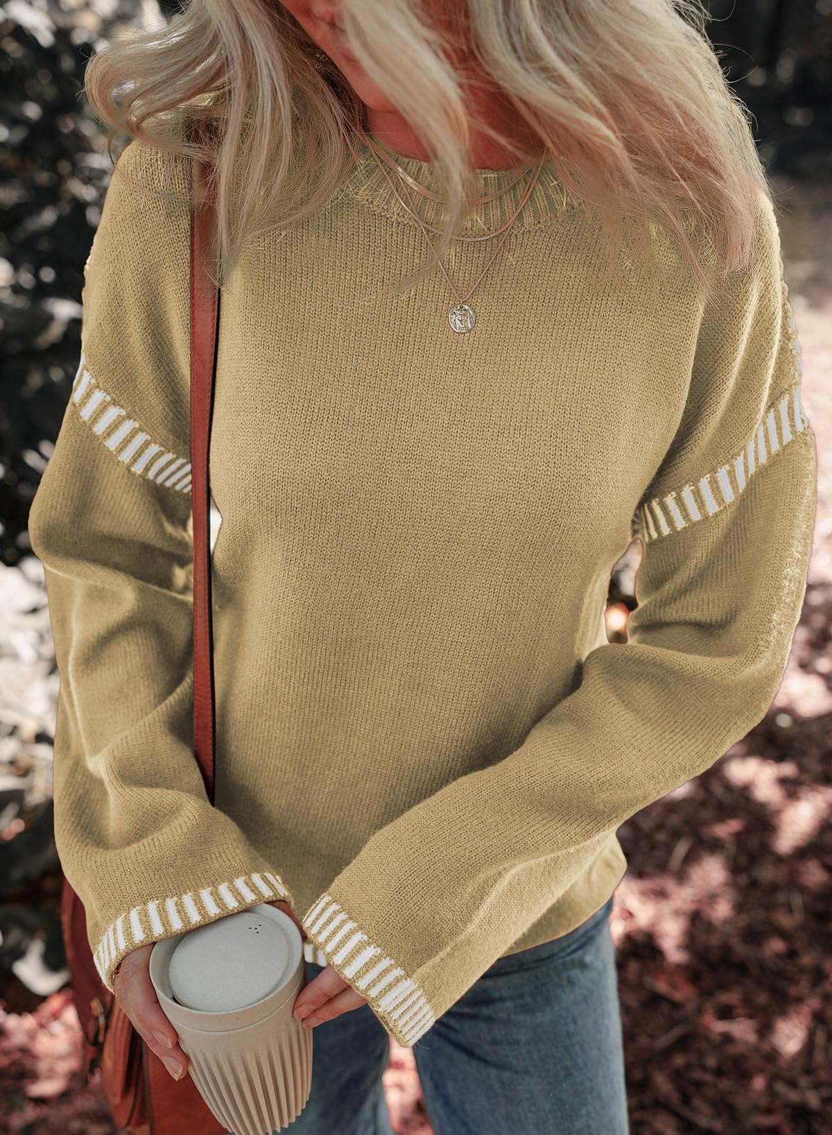 Foto 5 pulgar | Jersey Dokotoo Fall Para Mujer Con Cuello Redondo, Color Caqui, Talla Xl - Venta Internacional.