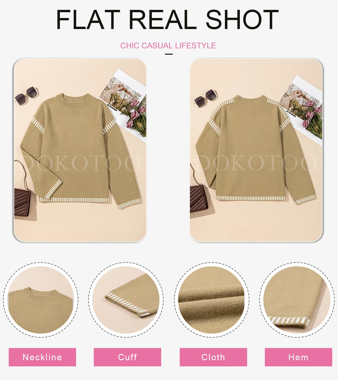 Foto 6 pulgar | Jersey Dokotoo Fall Para Mujer Con Cuello Redondo, Color Caqui, Talla Xl - Venta Internacional.