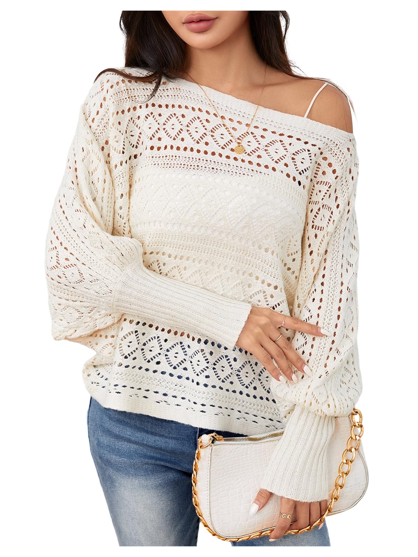 Jersey Verdusa De Ganchillo Con Mangas Dolman Y Cuello Barco, Color Albaricoque - Venta Internacional.