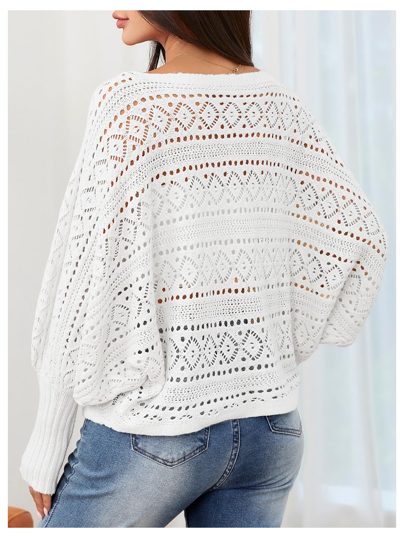 Foto 2 | Jersey Verdusa De Ganchillo Con Mangas Tipo Dolman Y Cuello Barco, Blanco - Venta Internacional.