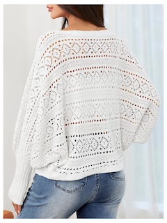 Foto 2 | Jersey Verdusa De Ganchillo Con Mangas Tipo Dolman Y Cuello Barco, Blanco - Venta Internacional.