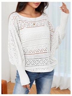 Foto 3 | Jersey Verdusa De Ganchillo Con Mangas Tipo Dolman Y Cuello Barco, Blanco - Venta Internacional.