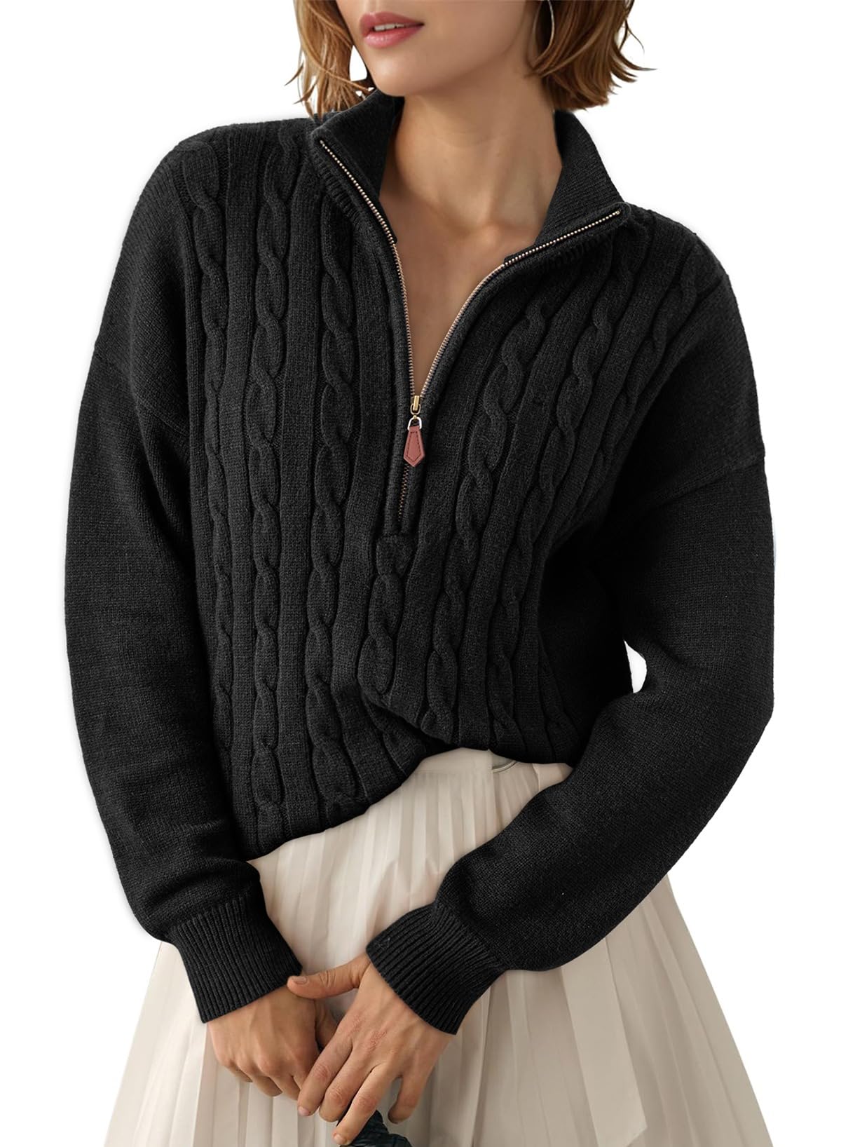 Foto 2 pulgar | Jersey Dokotoo Negro Acanalado Con Cuello En V Y Cremallera Para Mujer Otoño-invierno - Venta Internacional.