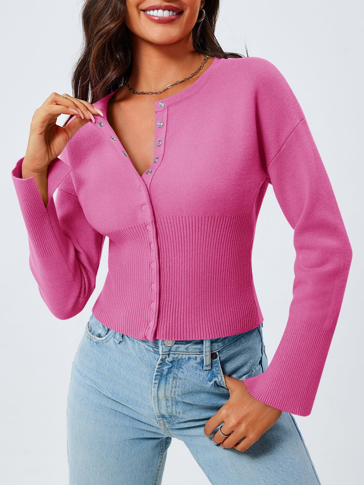 Foto 4 pulgar | Suéter Corto Saodimallsu Con Botones Y Cuello En V Para Mujer - Venta Internacional.