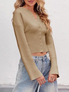 Foto 5 | Suéter Corto Saodimallsu Con Botones Y Cuello En V Para Mujer - Venta Internacional.