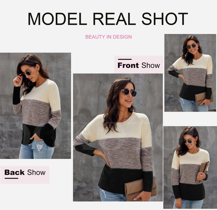 Foto 5 | Suéteres Dokotoo Para Mujer, Cuello Redondo, Manga Larga, Color Block - Venta Internacional.