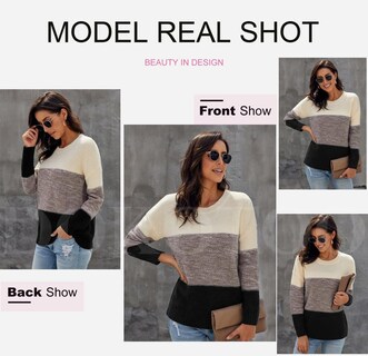 Foto 5 | Suéteres Dokotoo Para Mujer, Cuello Redondo, Manga Larga, Color Block - Venta Internacional.