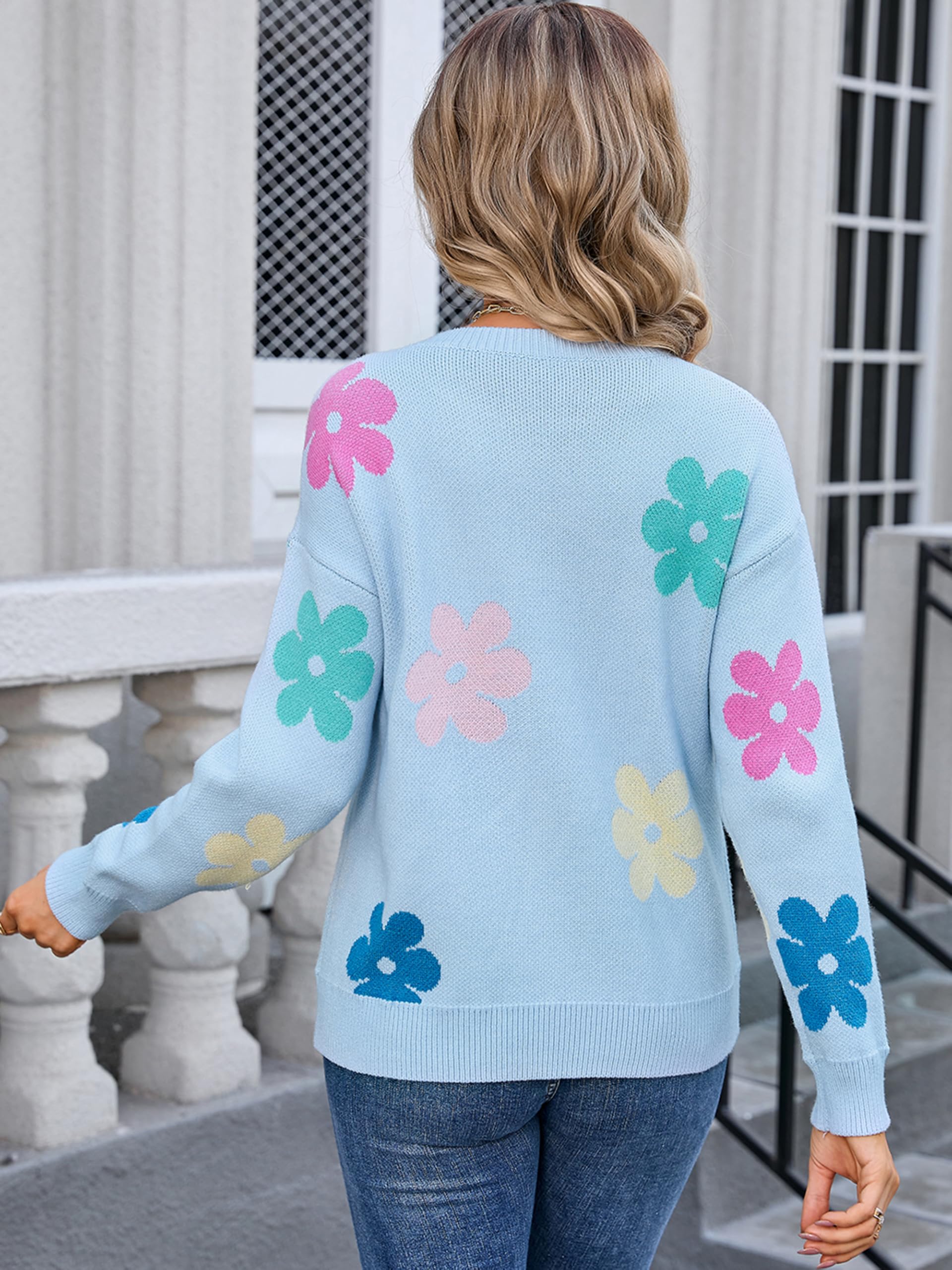 Foto 5 pulgar | Jersey Angashion Para Mujer, Cuello Redondo, Estampado Floral, Azul Claro - Venta Internacional.