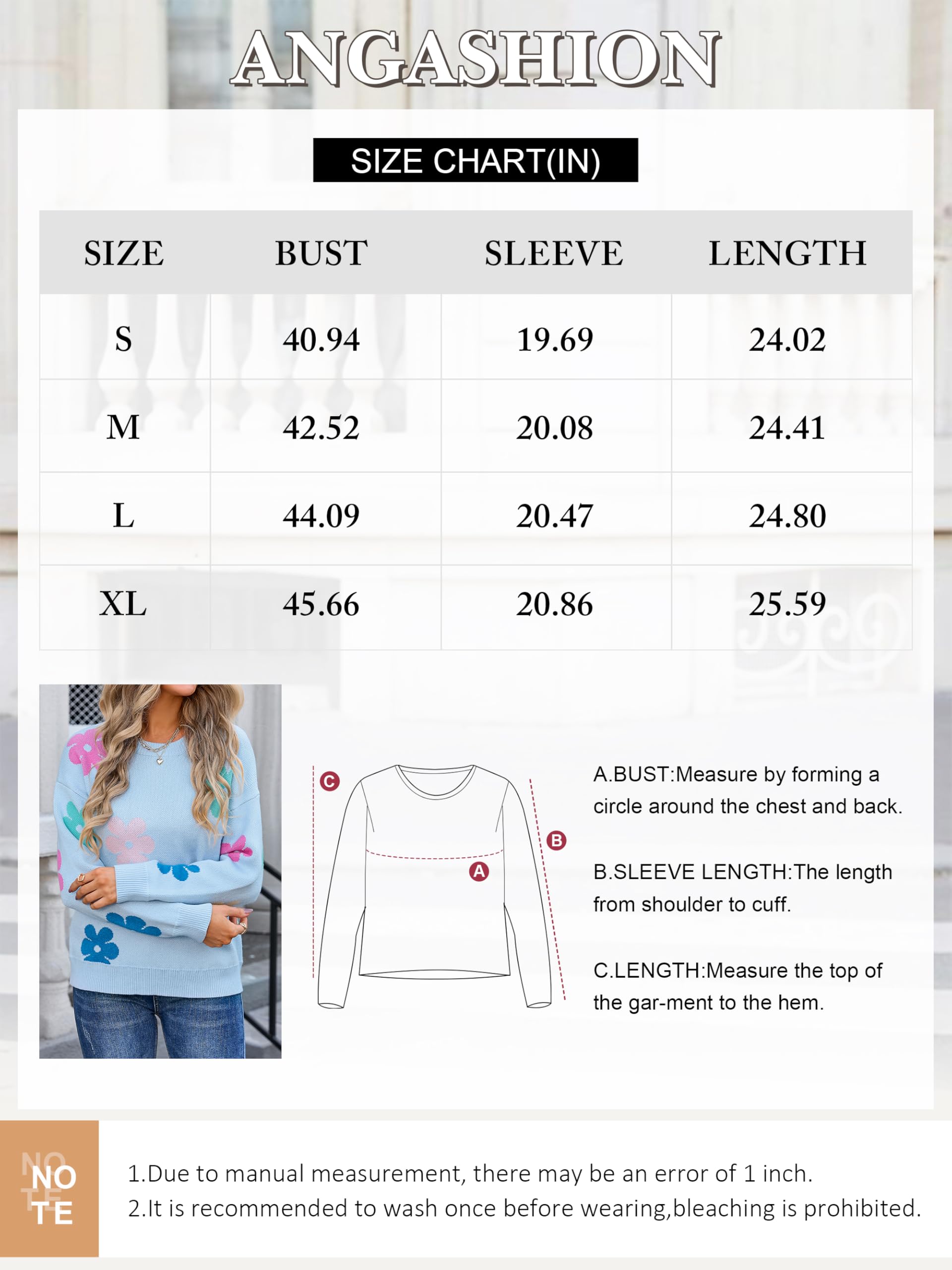 Foto 5 | Jersey Angashion Para Mujer, Cuello Redondo, Estampado Floral, Azul Claro - Venta Internacional.