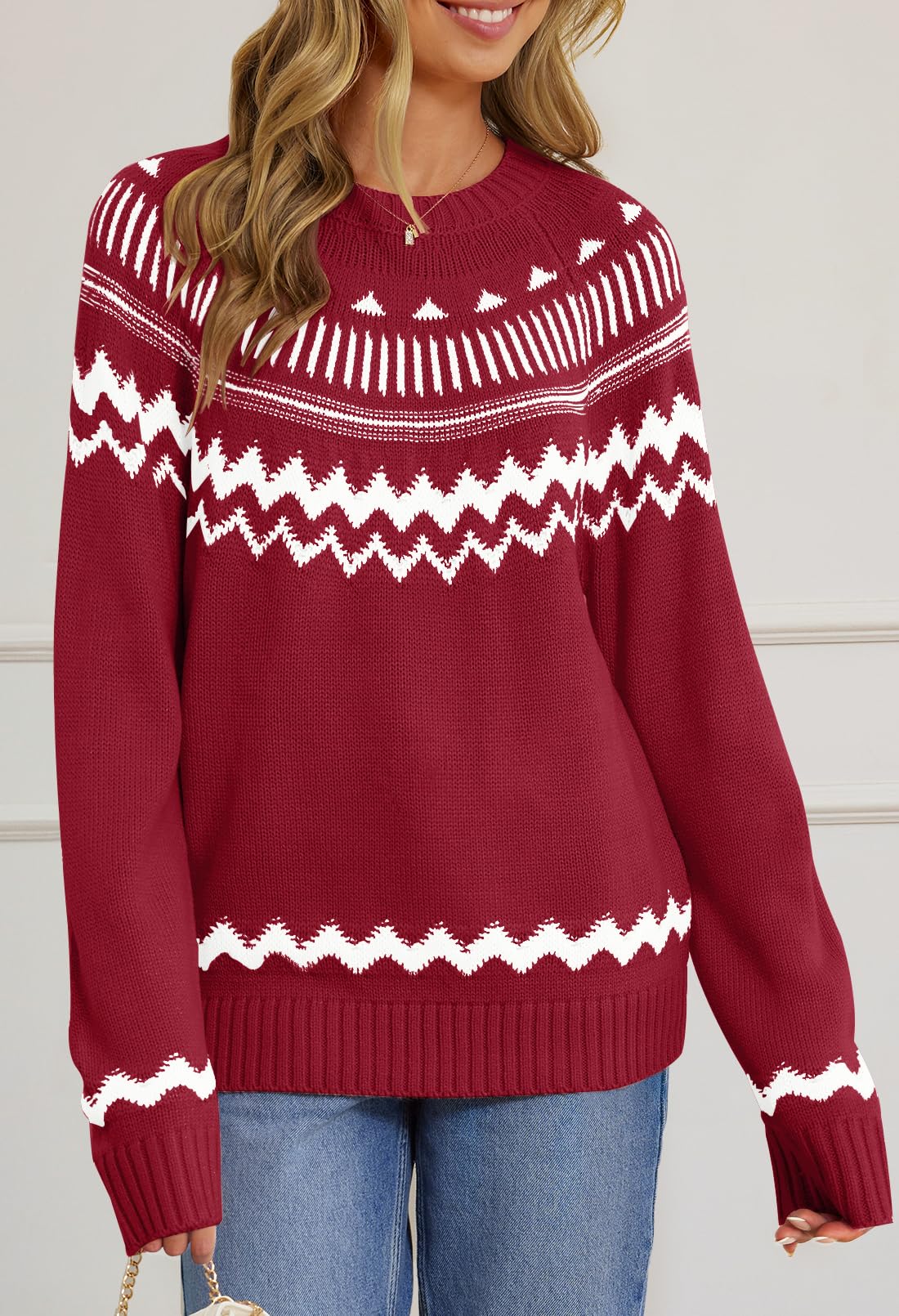 Foto 3 | Jersey Merokeety Para Mujer, Otoño-invierno 2024, A Rayas, Rojo - Venta Internacional.