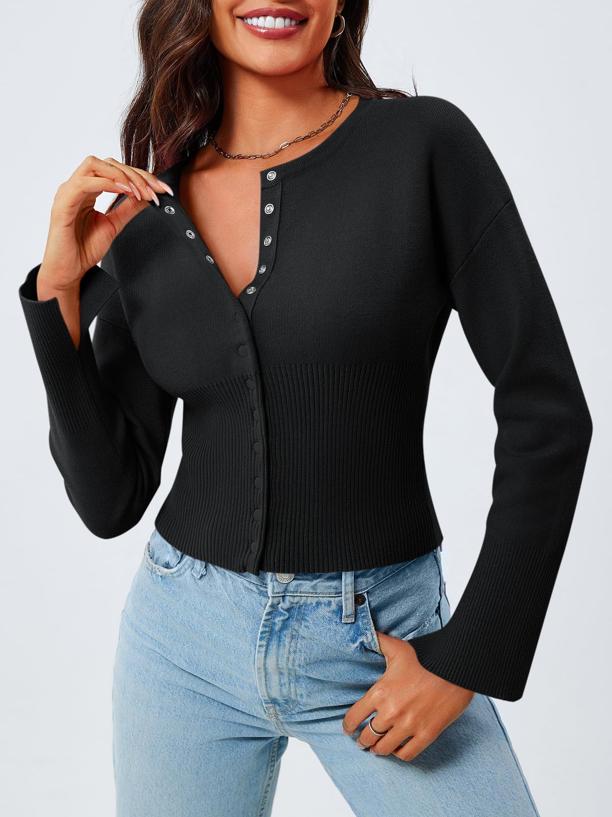 Foto 4 pulgar | Suéter Corto Saodimallsu Con Botones Y Cuello En V Para Mujer - Venta Internacional.