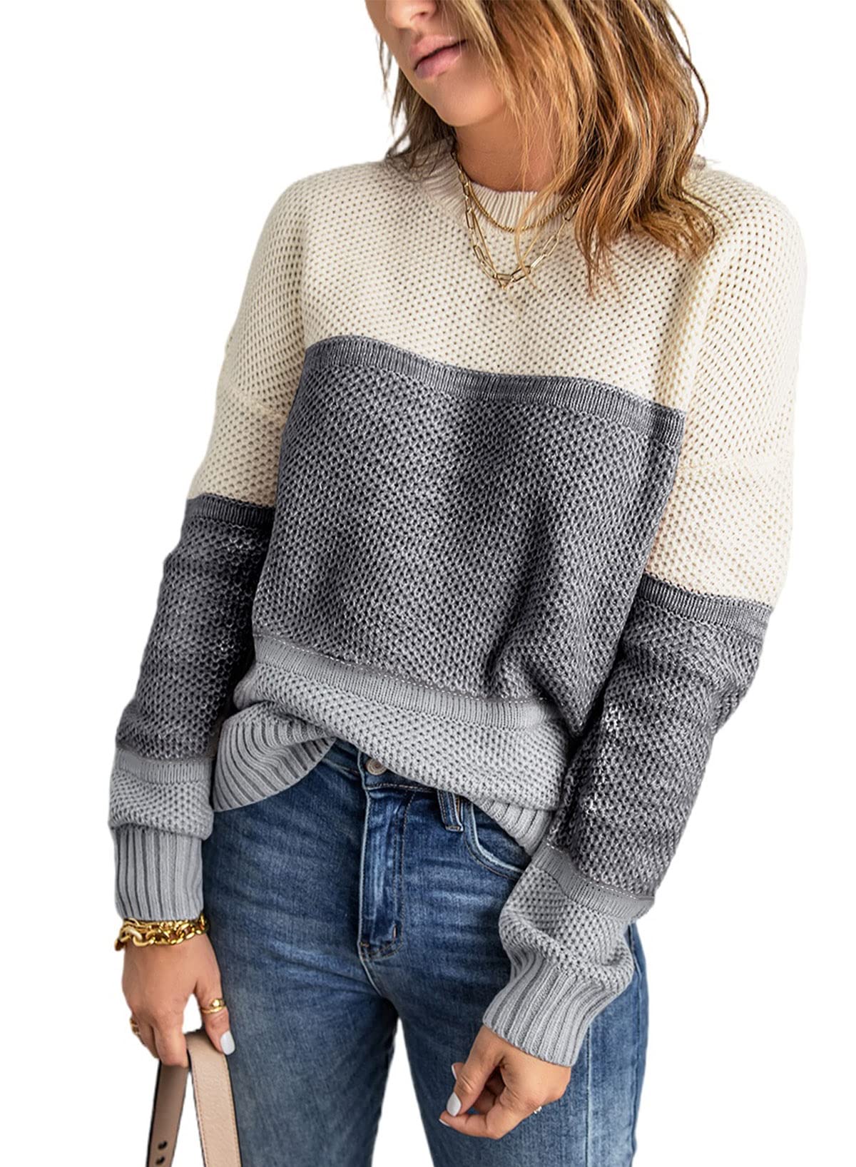Jersey Dokotoo Color Block De Invierno Con Cuello Redondo A Rayas Para Mujer - Venta Internacional.