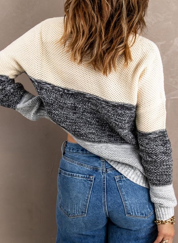 Foto 2 | Jersey Dokotoo Color Block De Invierno Con Cuello Redondo A Rayas Para Mujer - Venta Internacional.