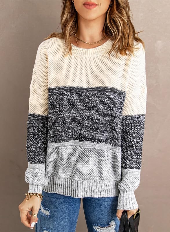 Foto 4 pulgar | Jersey Dokotoo Color Block De Invierno Con Cuello Redondo A Rayas Para Mujer - Venta Internacional.