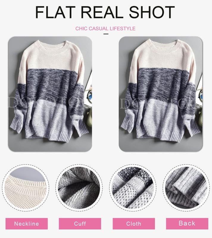 Foto 5 pulgar | Jersey Dokotoo Color Block De Invierno Con Cuello Redondo A Rayas Para Mujer - Venta Internacional.