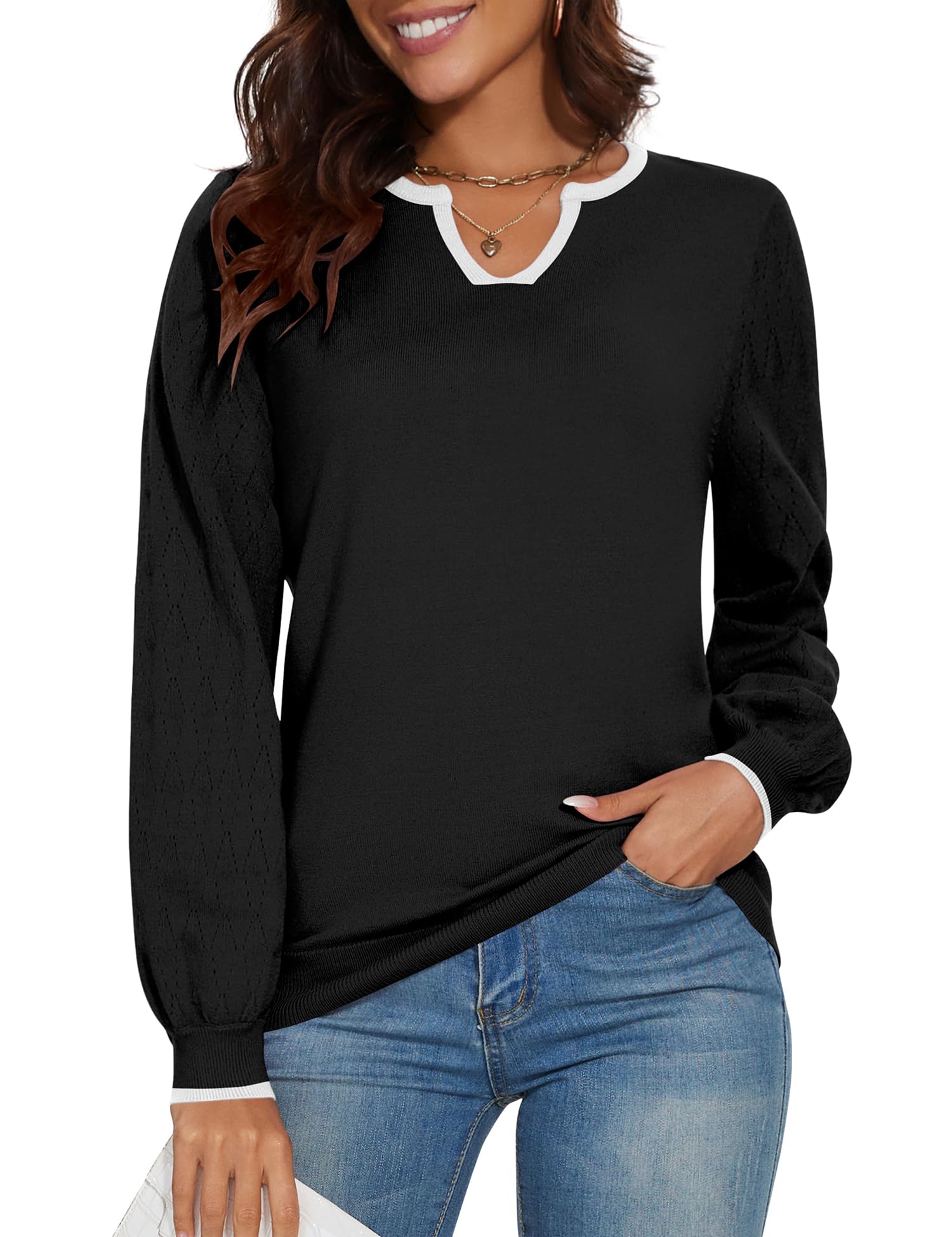 Foto 4 pulgar | Jersey Lomon Para Mujer, Cuello En V, Manga Larga, Tejido, Casual, Negro - Venta Internacional.