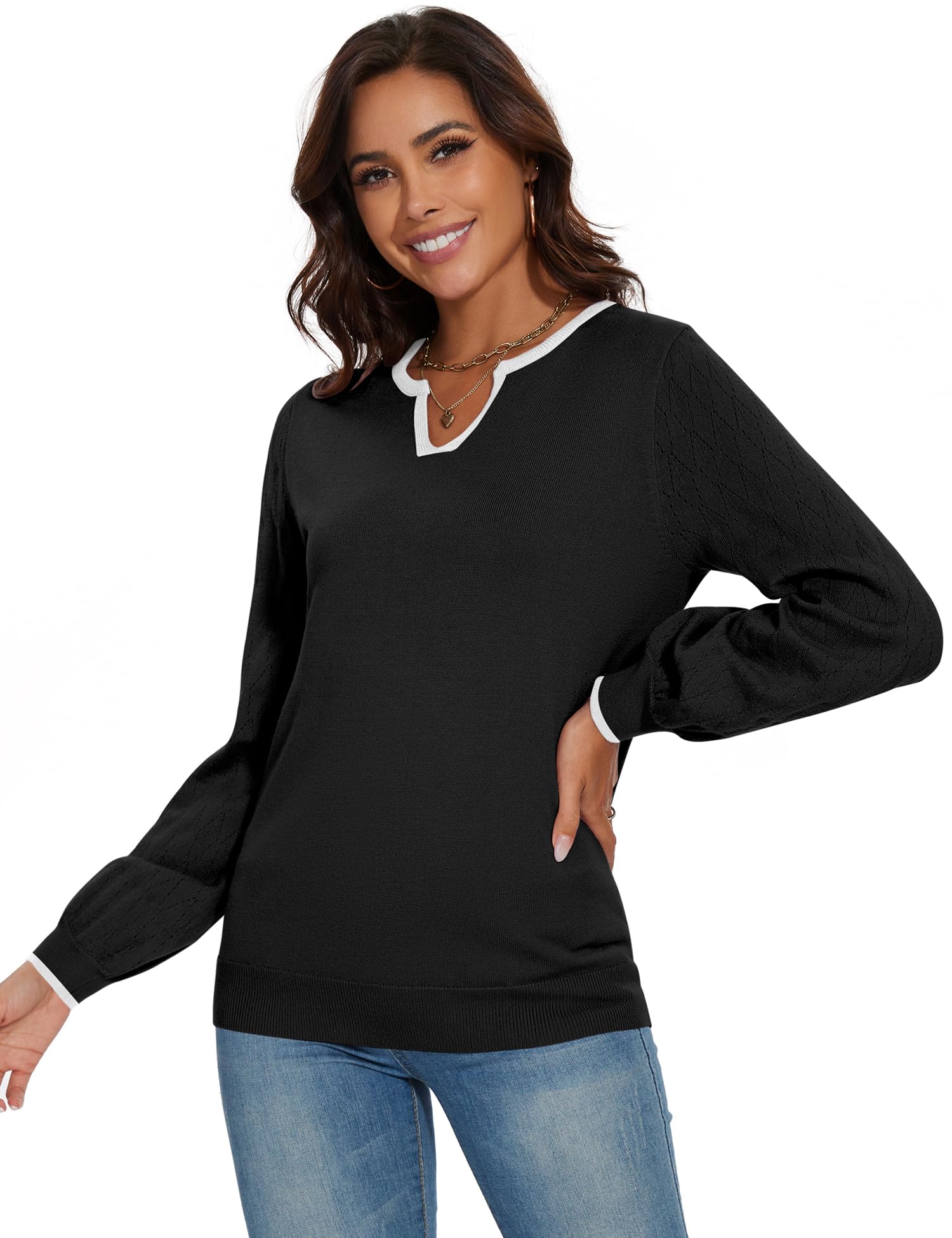 Foto 5 pulgar | Jersey Lomon Para Mujer, Cuello En V, Manga Larga, Tejido, Casual, Negro - Venta Internacional.