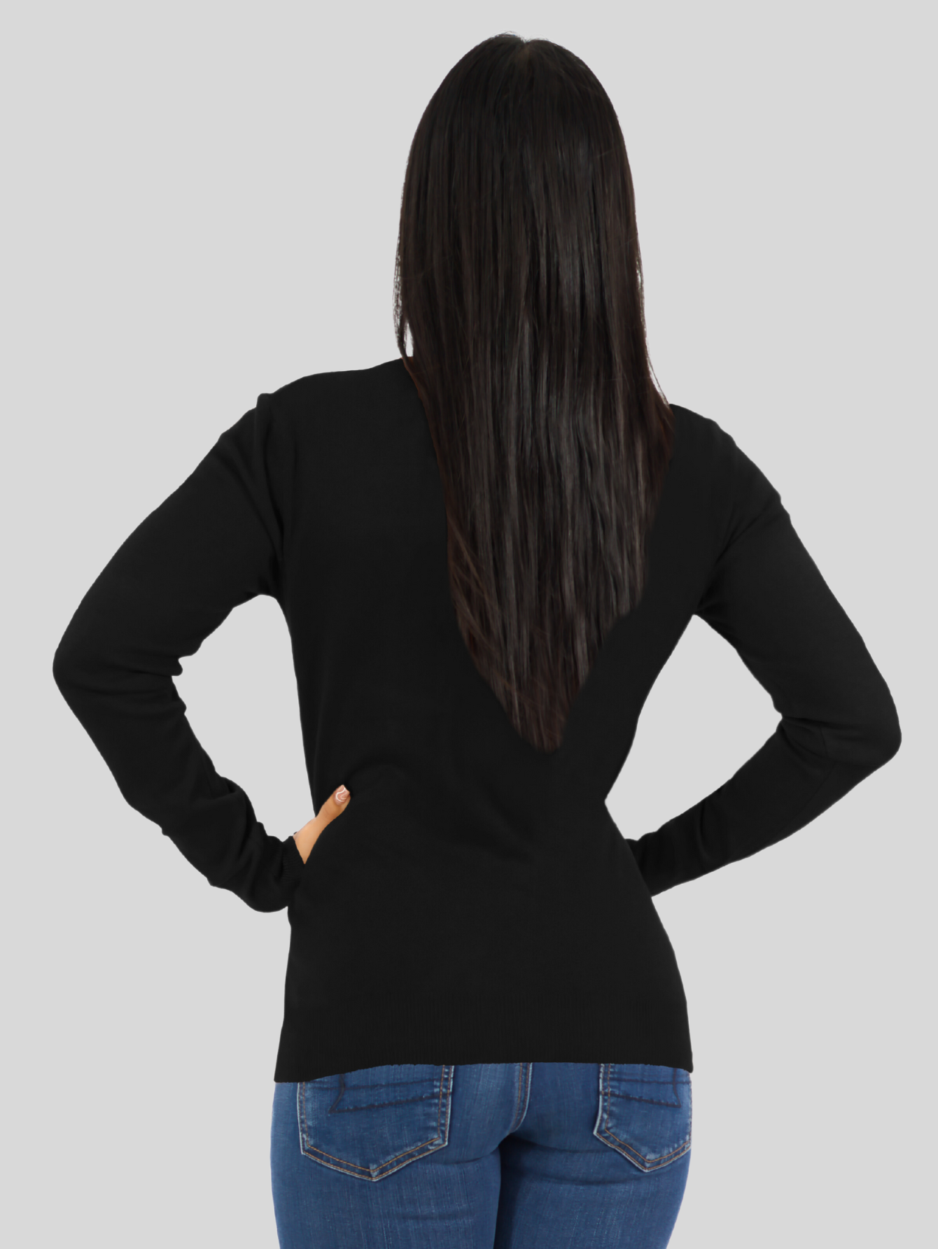 Foto 4 pulgar | Suéter Para Mujer De Manga Larga Con Cuello En V Unitalla Sweater Dama De Punto Suet-1003 Negro Casual Formal